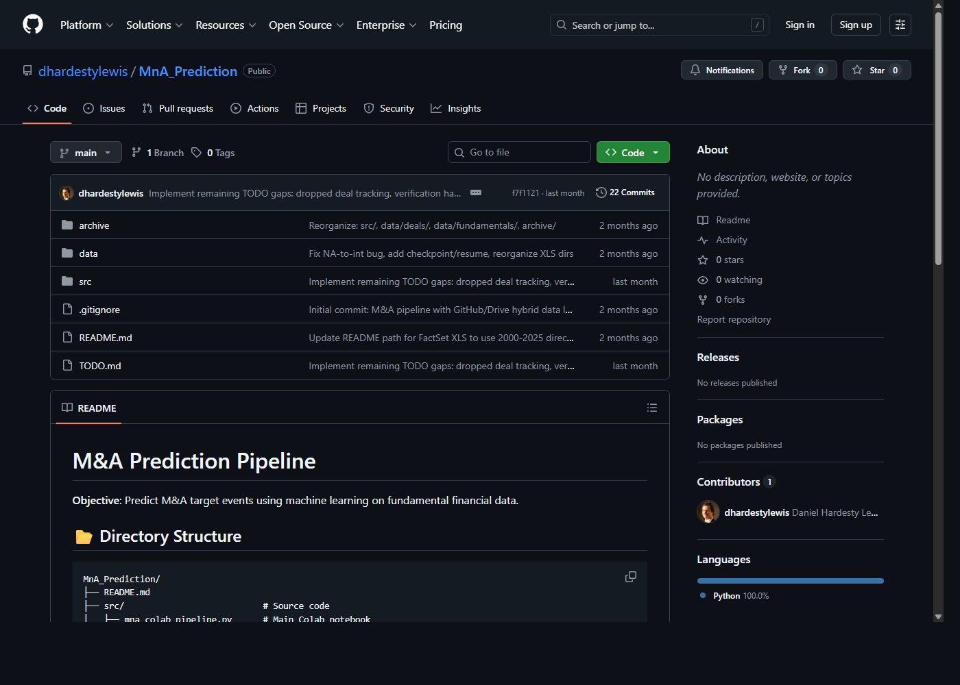 M&A prediction repository screenshot