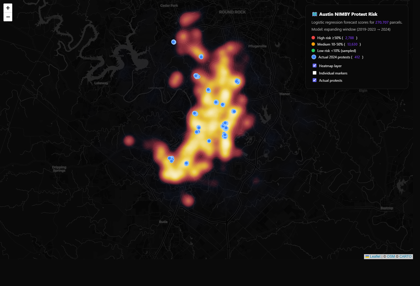 Austin zoning opposition heatmap